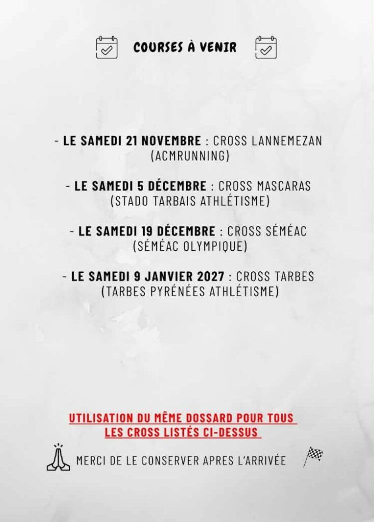 Calendrier des cross à venir du CDA 65